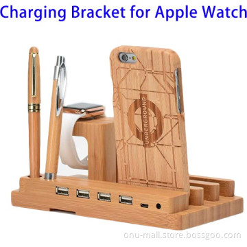 Bamboo Charging Station for Apple Watch Charger, Bracket for iPhone